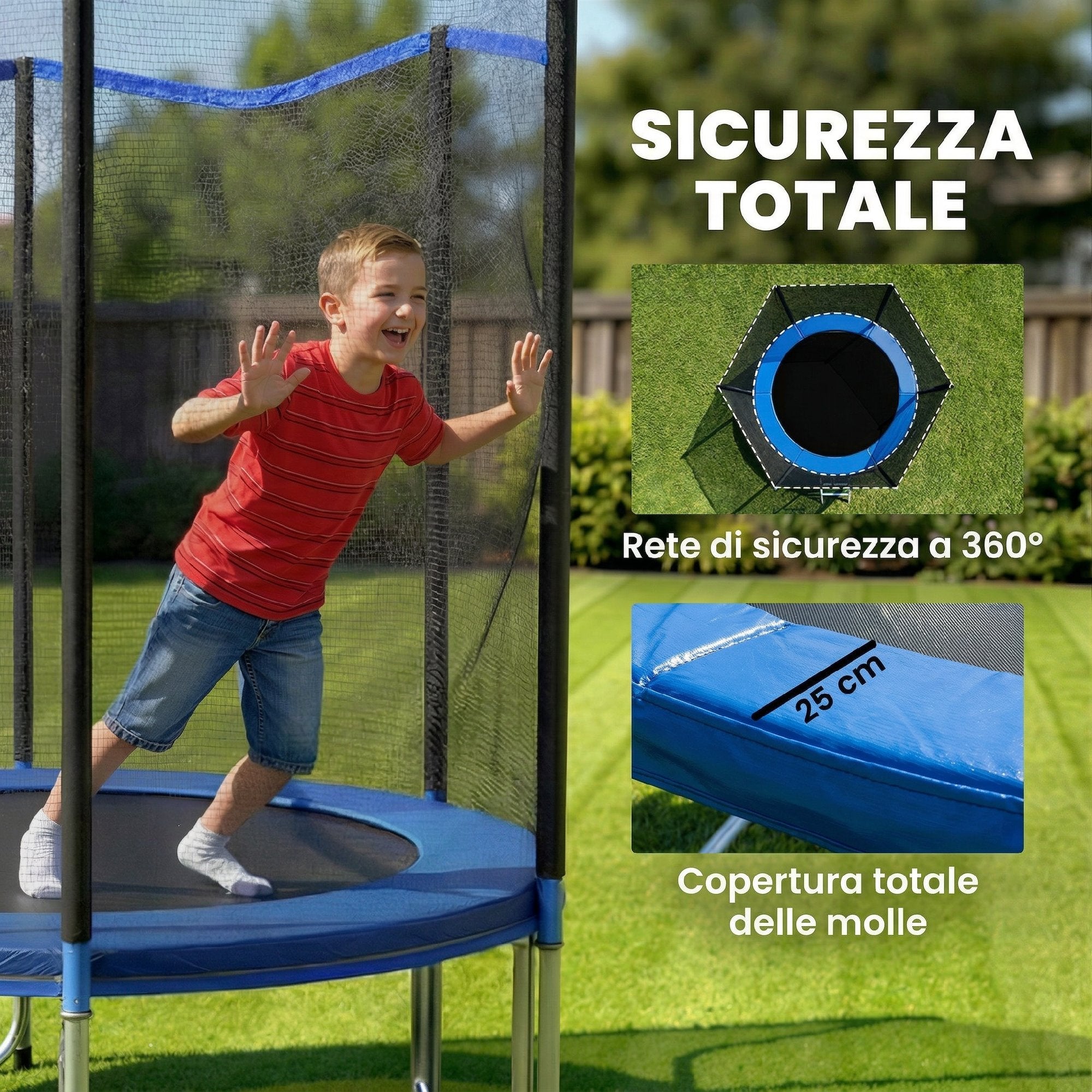 SPORTNOW Garden Trampoline, 183 cm with Safety Net and Ladder
