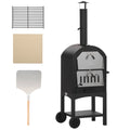 Outdoor Oven for pizza and portable charcoal barbecue in steel with fireplace and wheels, 63x54x161 cm, black - Borgè