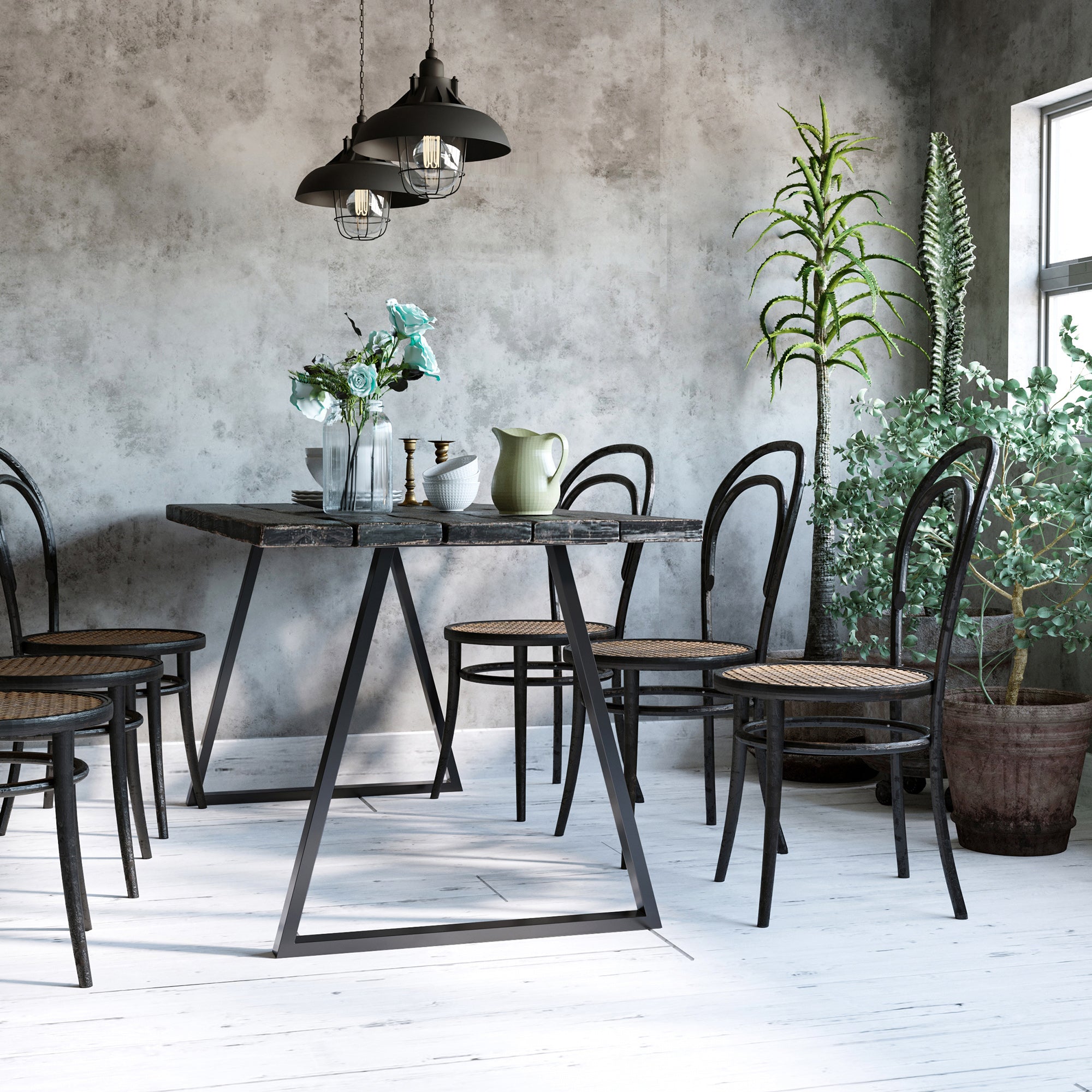 Set of 2 Trapezoidal Steel Table Legs with 6 Holes and 12 Screws, 70x5x72 cm, Black