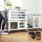 2-Level Rabbit Hutch with Ramp and 3 Trays, Fir Wood and Steel, 147x45x89.5 cm, Grey and White