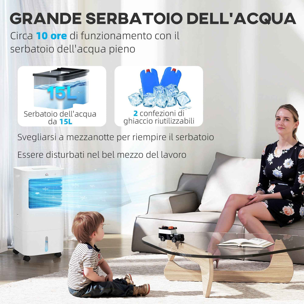 3-in-1 Evaporative Air Cooler and Fan with Ice, 3 Speeds with Timer, 32x37x74 cm, White