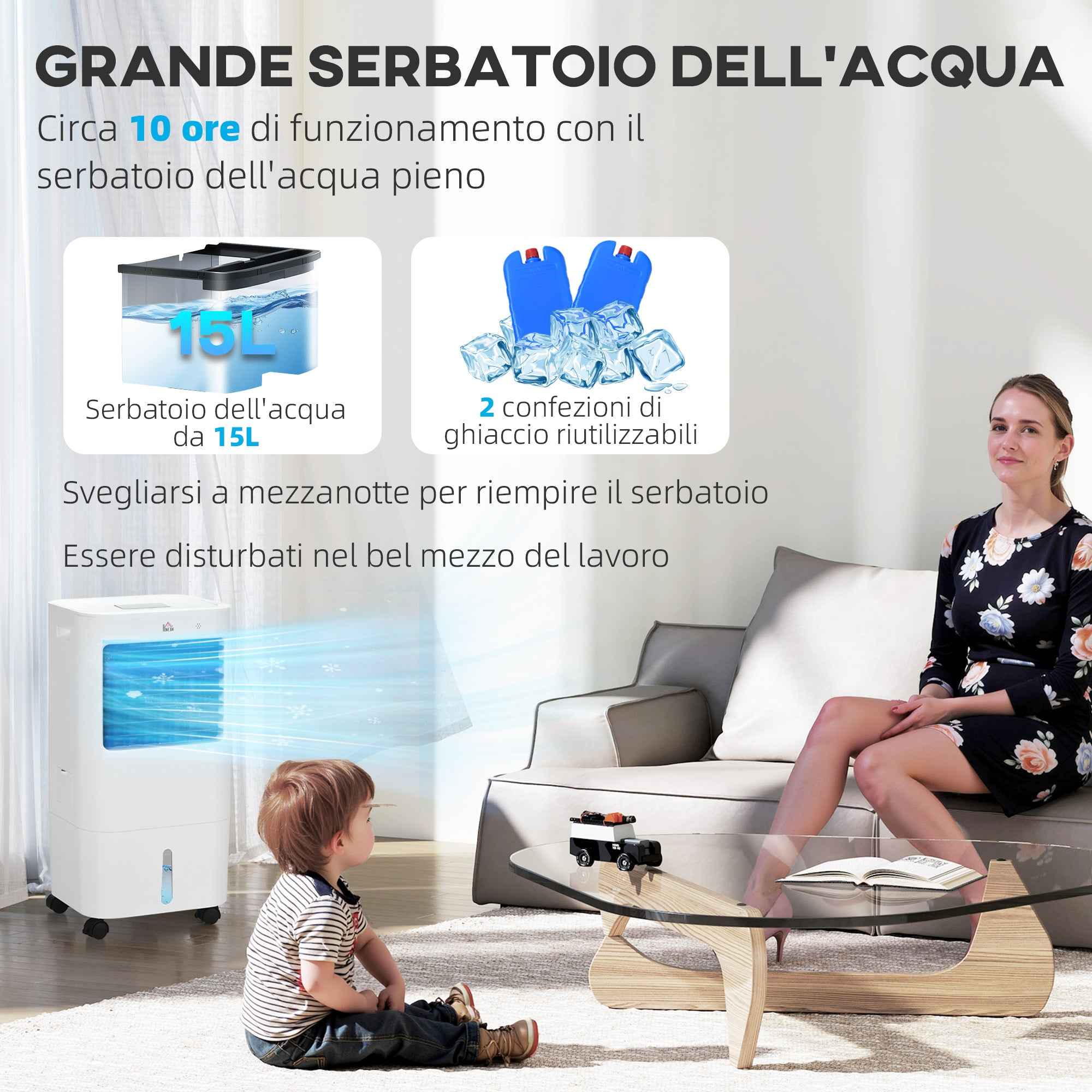 3-in-1 Evaporative Air Cooler and Fan with Ice, 3 Speeds with Timer, 32x37x74 cm, White