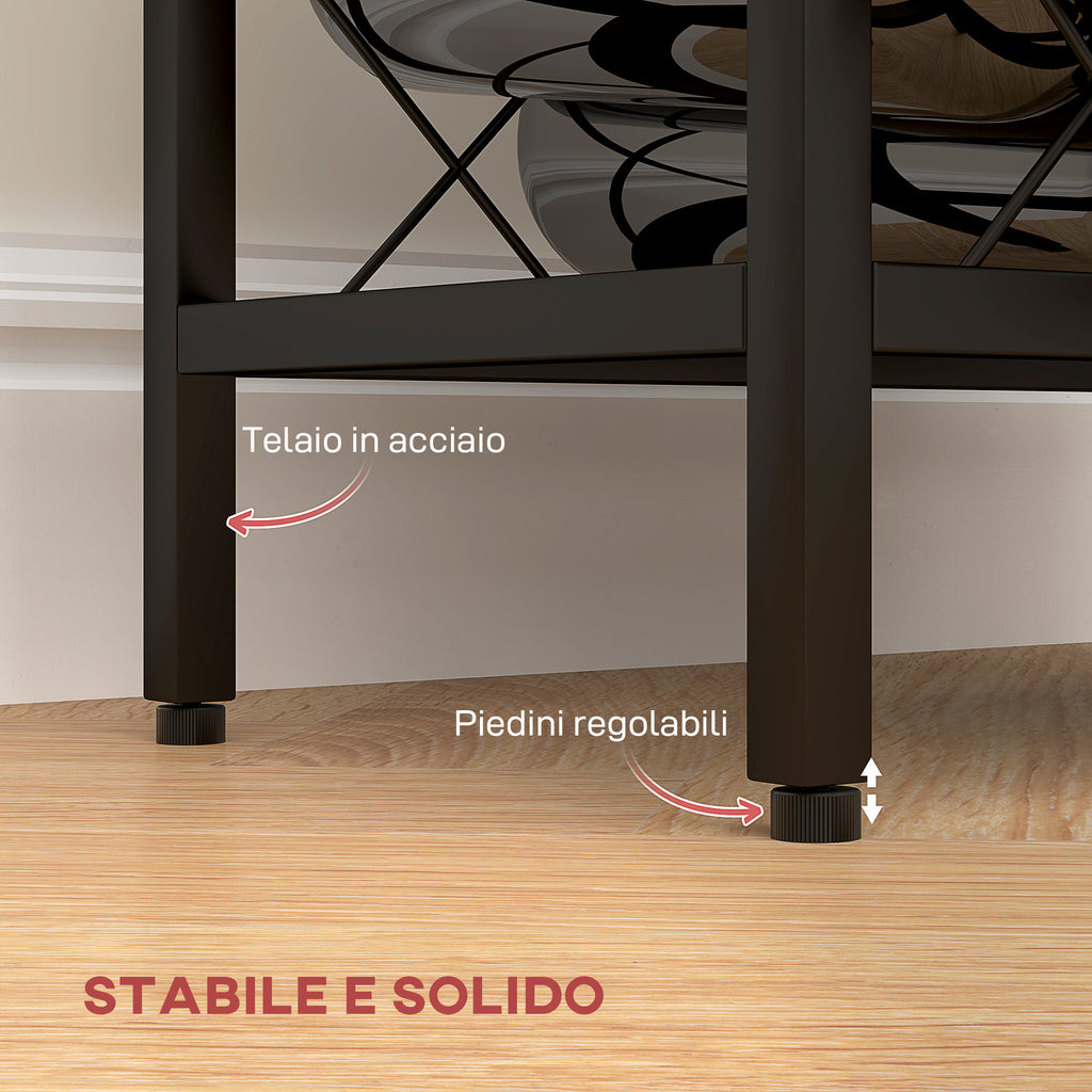 Wine Bottle Rack for 10 Bottles in Black Steel with Tempered Glass Shelf, 41x22x41 cm