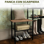 HOMCOM 6-Hook Coat Rack, Chipboard and Steel, Shoe Rack, 92.5 x 28.2 x 182 cm