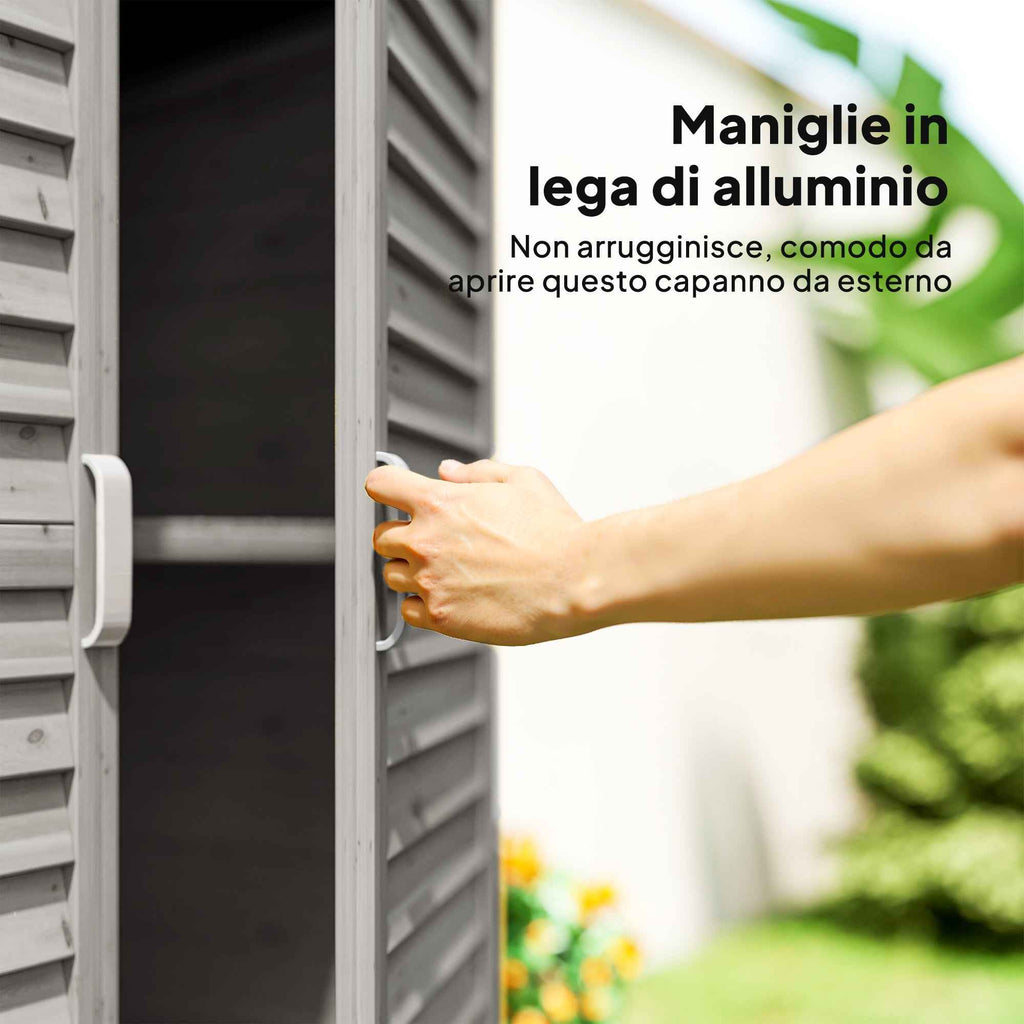 Fir Wood Garden Cabinet with Louvered Doors and 2 Shelves, 87x46.5x96.5cm, Grey