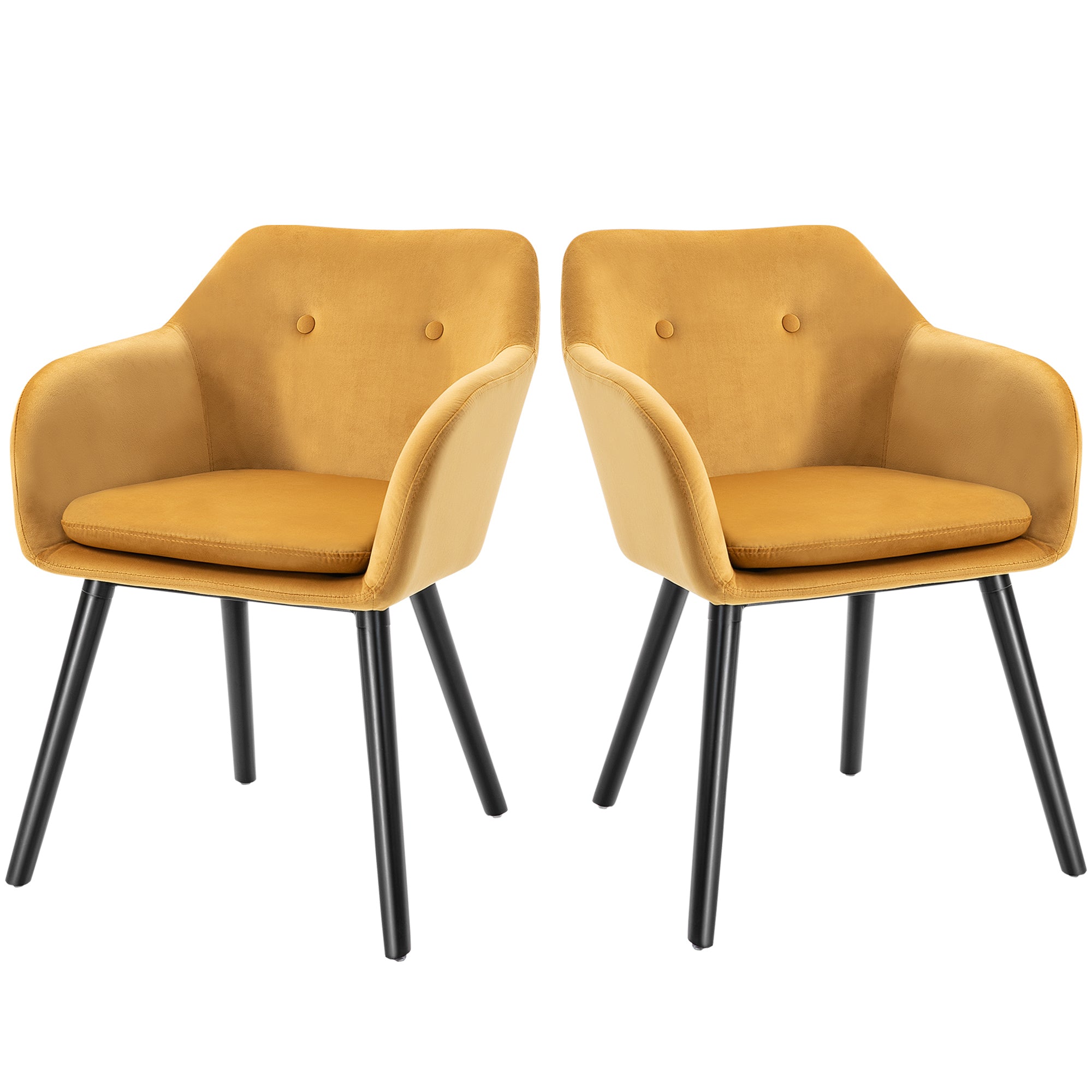 Homcom set of 2 chairs per dining room with padded and velvet armrests, 54x56x74cm, yellow - Borgè