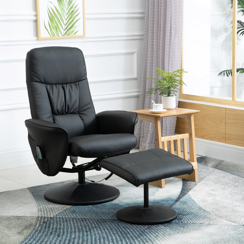 Massage Chair with Ottoman and Footrest, 145° Reclining, Swivel Seat and 10 Massage Points, Black