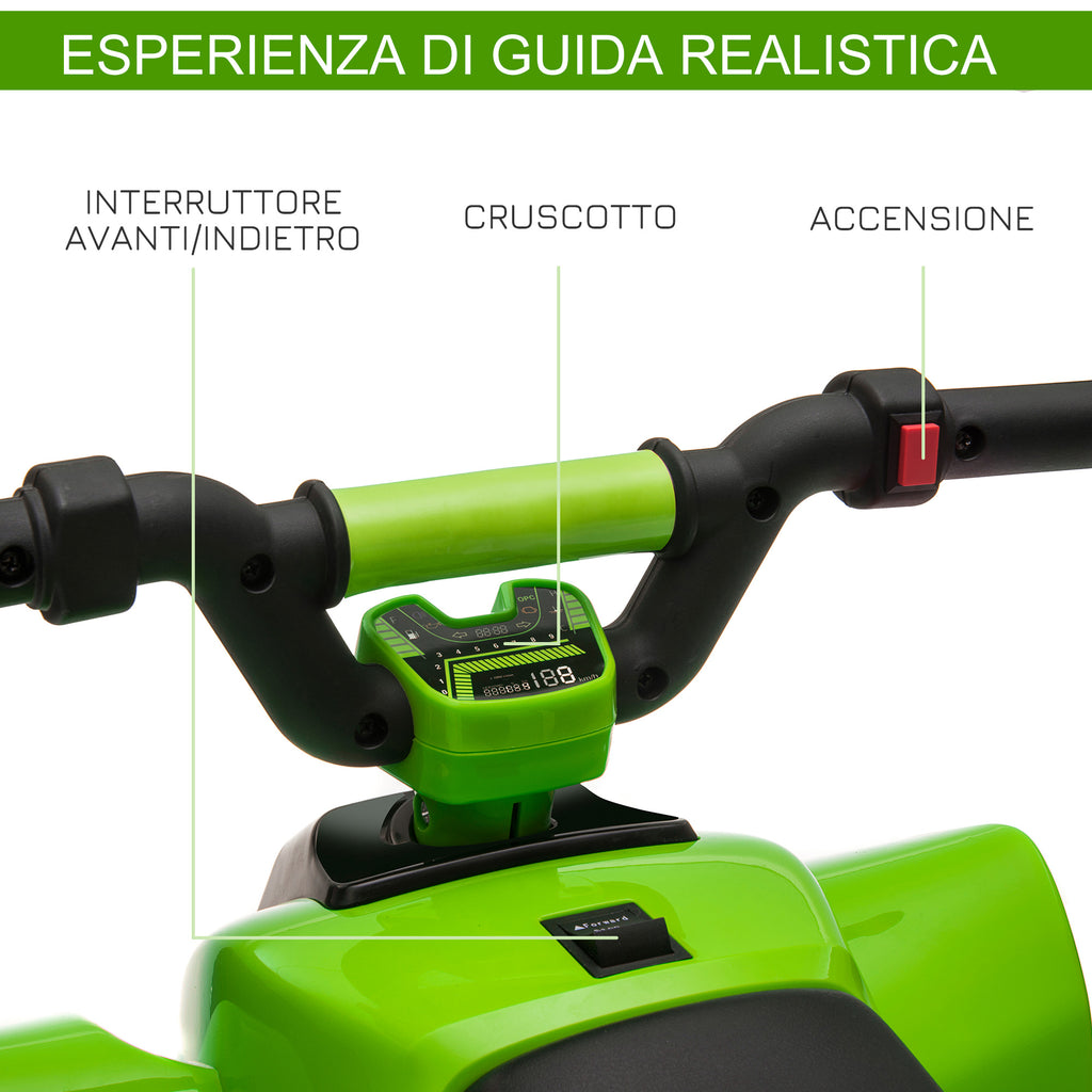 Electric Quad Bike for Kids with 6V Rechargeable Battery and Forward and Reverse Gear, 72x40x45.5 cm, Green