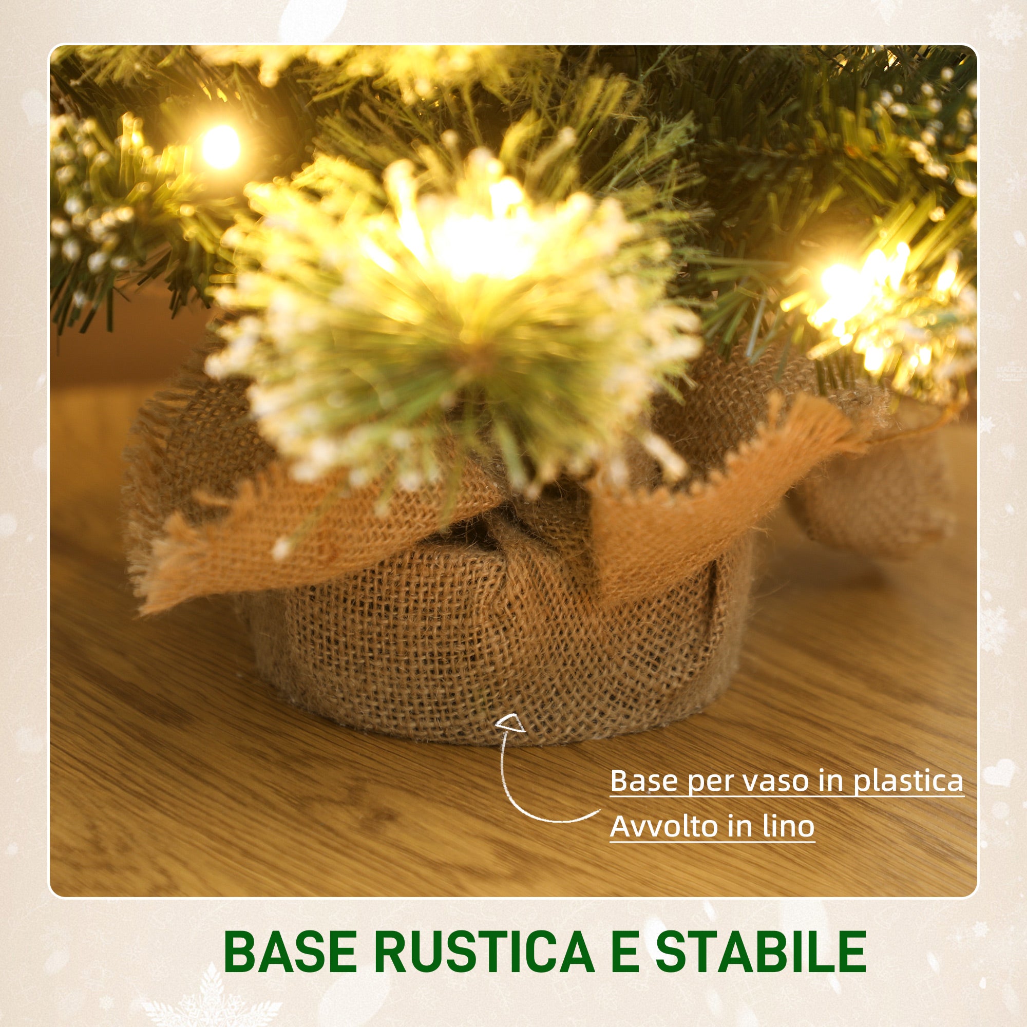 60cm Tall Small Christmas Tree with 35 White LED Lights, 64 Fireproof Branches with Pine Cones, Green