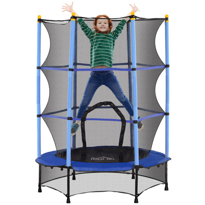 HOMCOM Children's Trampoline with Safety Net and Padded Poles Ages 3-10 Years, Ø140 x 190 cm, Blue