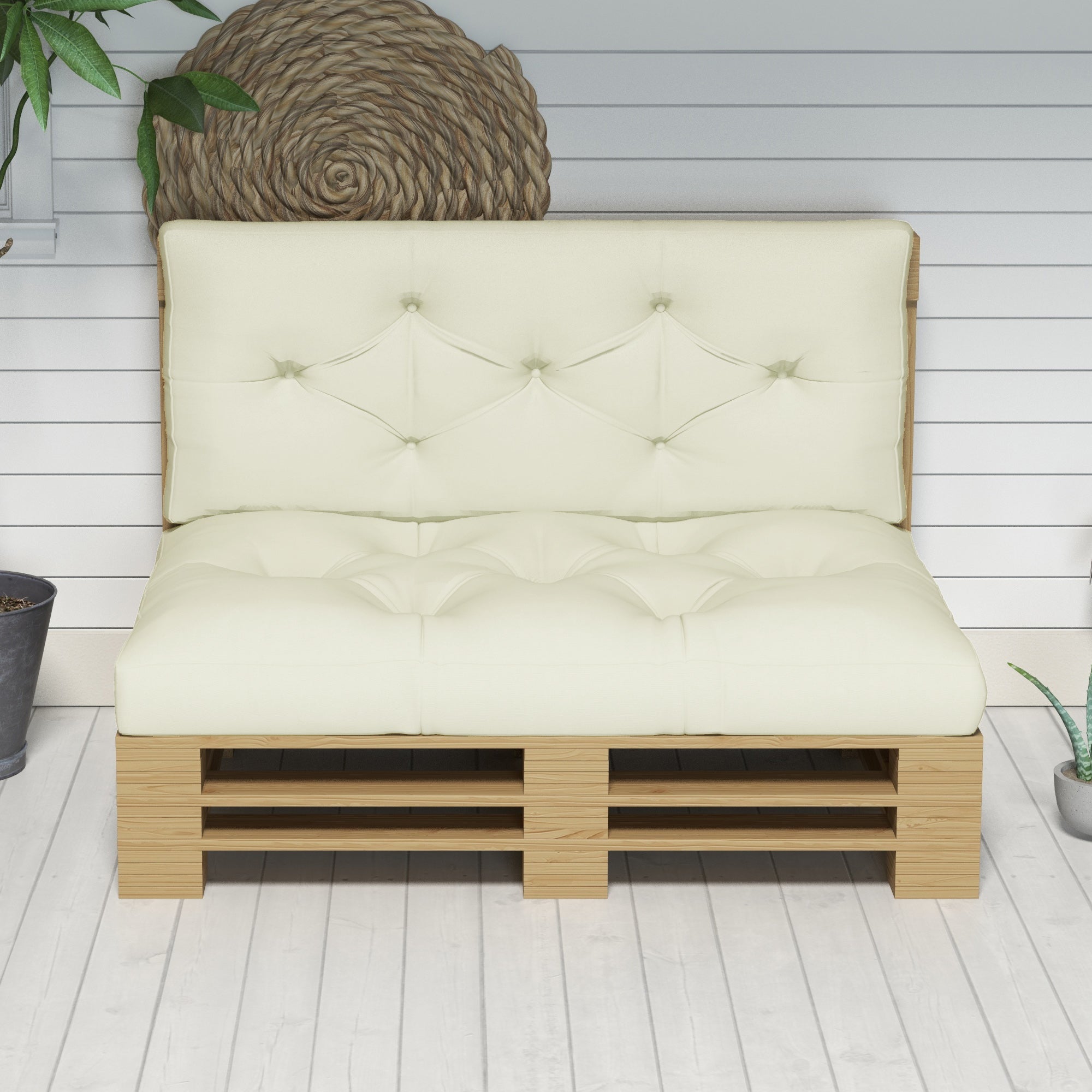 Outsunny 2-Piece Garden Cushion Set for Sofas and Pallets in Polyester with Thick Filling, Cream