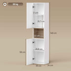 HOMCOM 2-Door Bathroom Cabinet with Open Space and Adjustable Shelves, Wooden, 30x24x140 cm, White