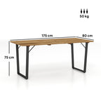 6 Seater Rectangular Garden Table with Umbrella Hole, Wood and Steel, 175x80x75 cm, Brown