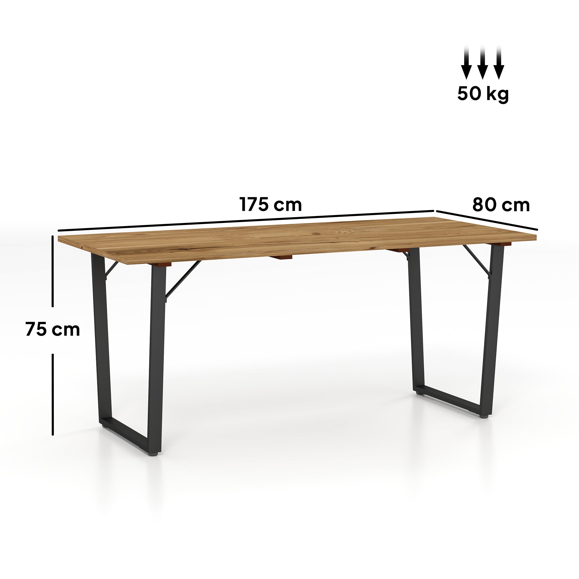 6 Seater Rectangular Garden Table with Umbrella Hole, Wood and Steel, 175x80x75 cm, Brown