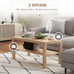 Rectangular Coffee Table with Large Shelf, 90×45×44.5 cm, Natural Wood