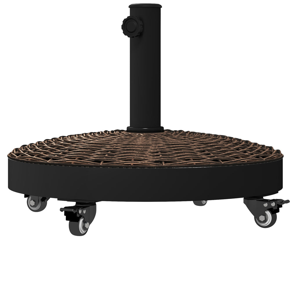 Round Garden Umbrella Base with 4 Wheels with Brakes, in Steel and Resin, Ø52x41 cm, Bronze and Black