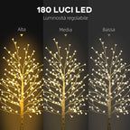 180cm Tall Birch Tree with 180 LED Lights and 3 Brightness Levels for Indoor and Outdoor Use, White