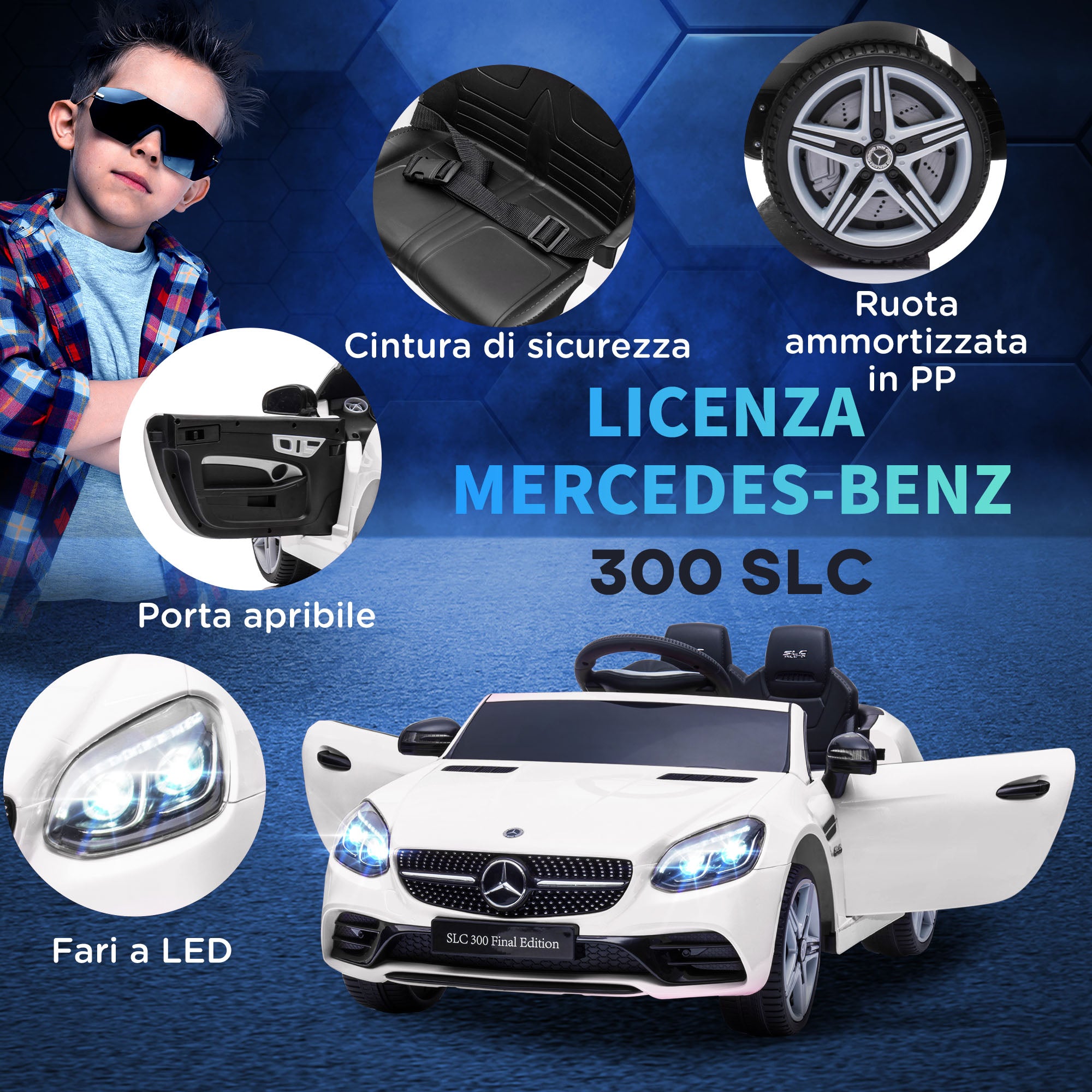 Electric Car for Children Licensed Mercedes SLC 300 with Remote Control, in PP and Metal, 107x62. 5x44 cm, White