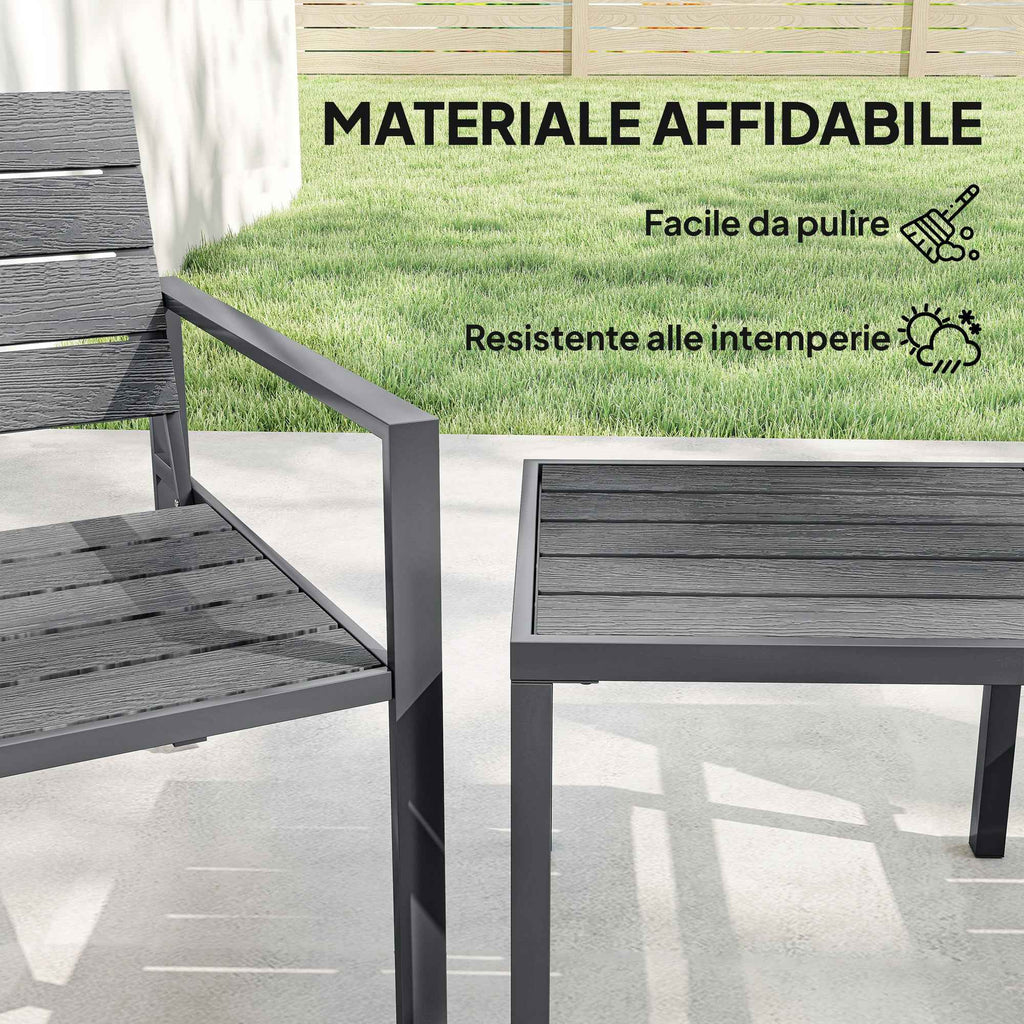 Outsunny 3-Piece Garden Set with 2 Outdoor Chairs and Coffee Table, in HDPE and Metal, Dark Grey