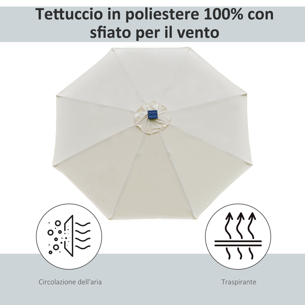 Garden Umbrella Φ270 x 245Acm with Crank Opening and Tilting, LED Lights and Solar Panel, Cream White