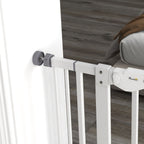 PawHut Adjustable Dog Gate with Small Door and Automatic Closure, 74-101x104cm, White