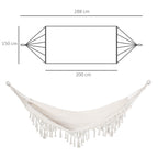 Boho Style Fringe Hanging Canvas Garden Hammock, 288x150cm, 120kg Capacity, Cream