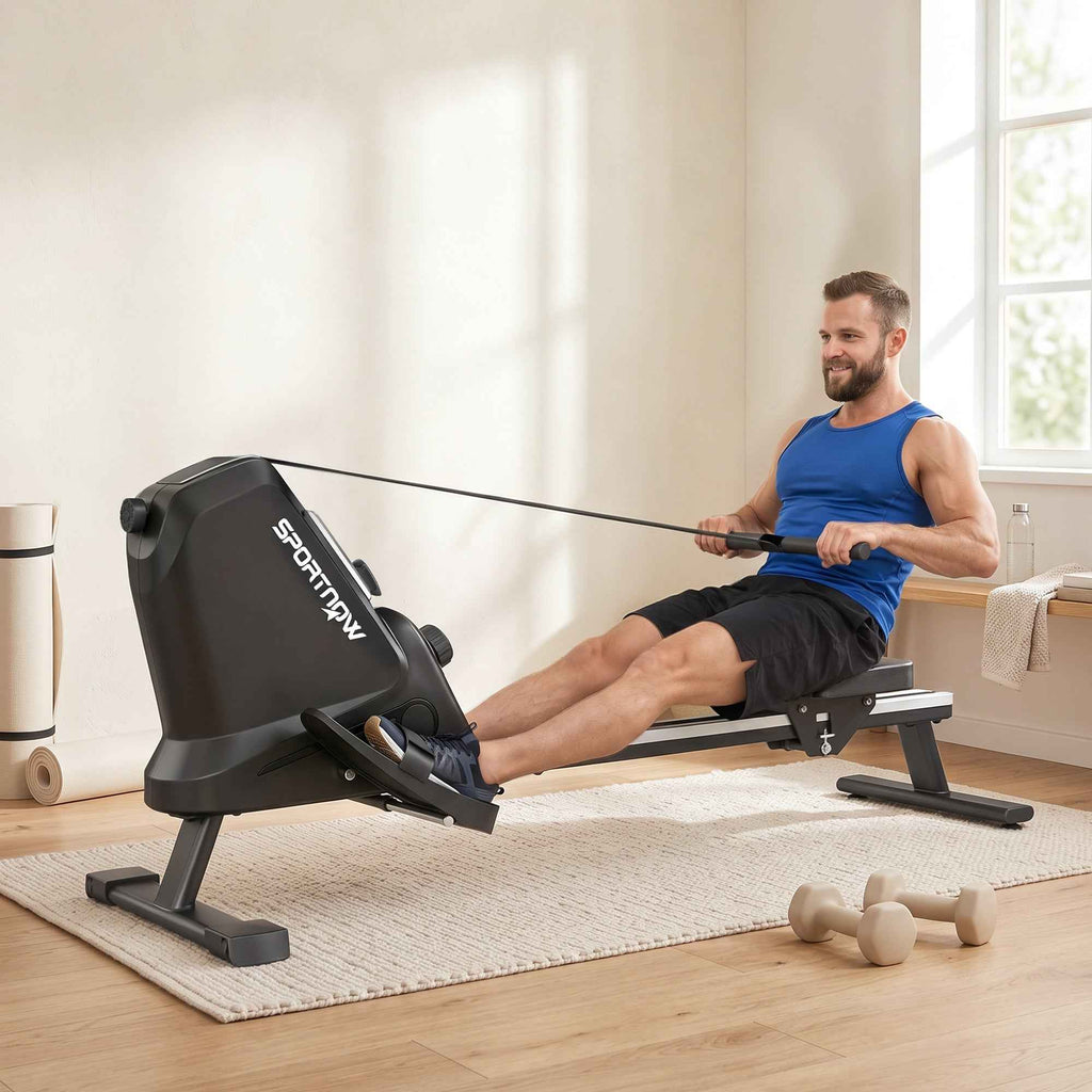 SPORTNOW Rowing Machine, 16 Levels Magnetic Resistance, Aluminum Track, Bluetooth, APP Compatible.