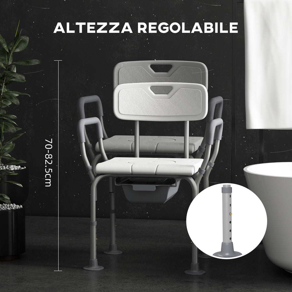 3-in-1 Shower Chair with Backrest and Armrests, Adjustable Height and Non-Slip Feet, White