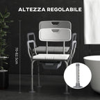 3-in-1 Shower Chair with Backrest and Armrests, Adjustable Height and Non-Slip Feet, White