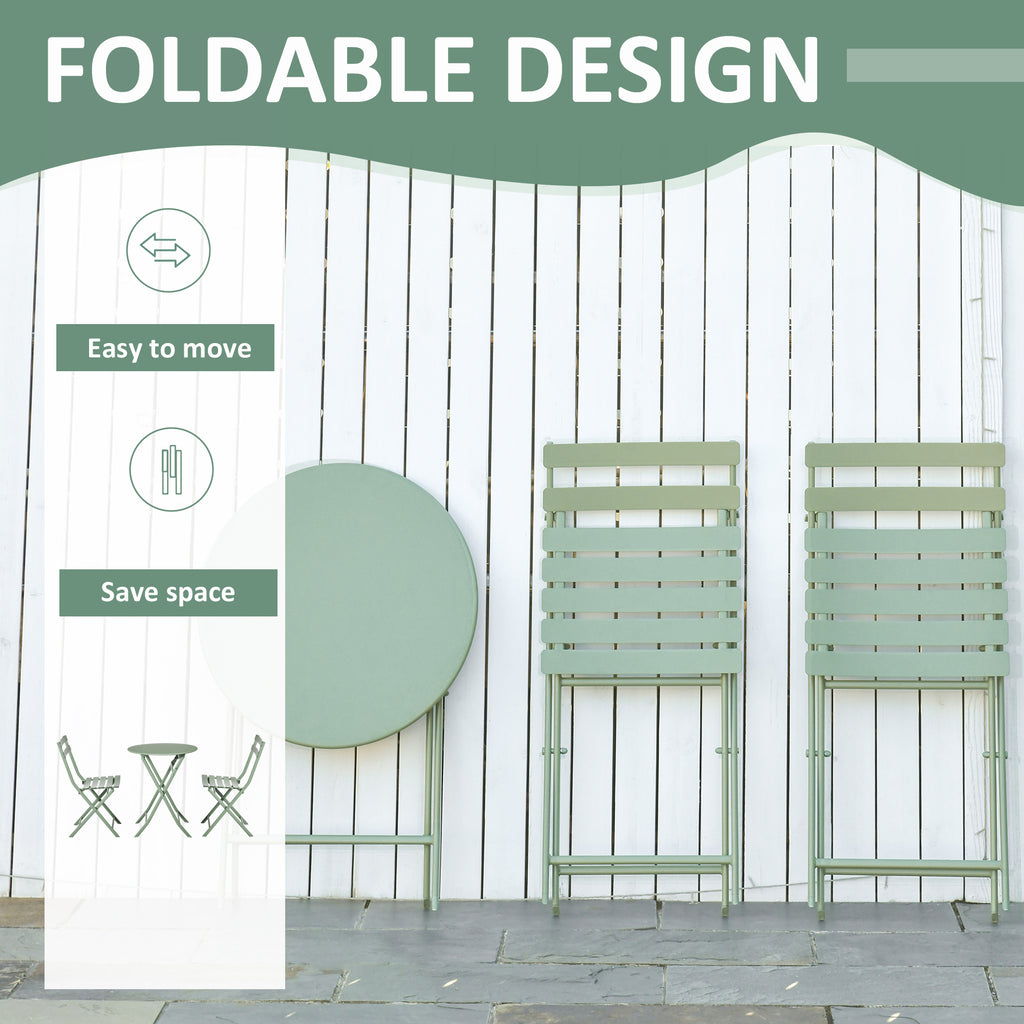Outsunny garden set 3 folding steel, 2 chairs 42x50x81 cm and table Ø60x71 cm, green - Borgè