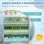 Toy Cabinet with 9 Removable Baskets in MDF and Fabric, 63x30x60cm, Blue