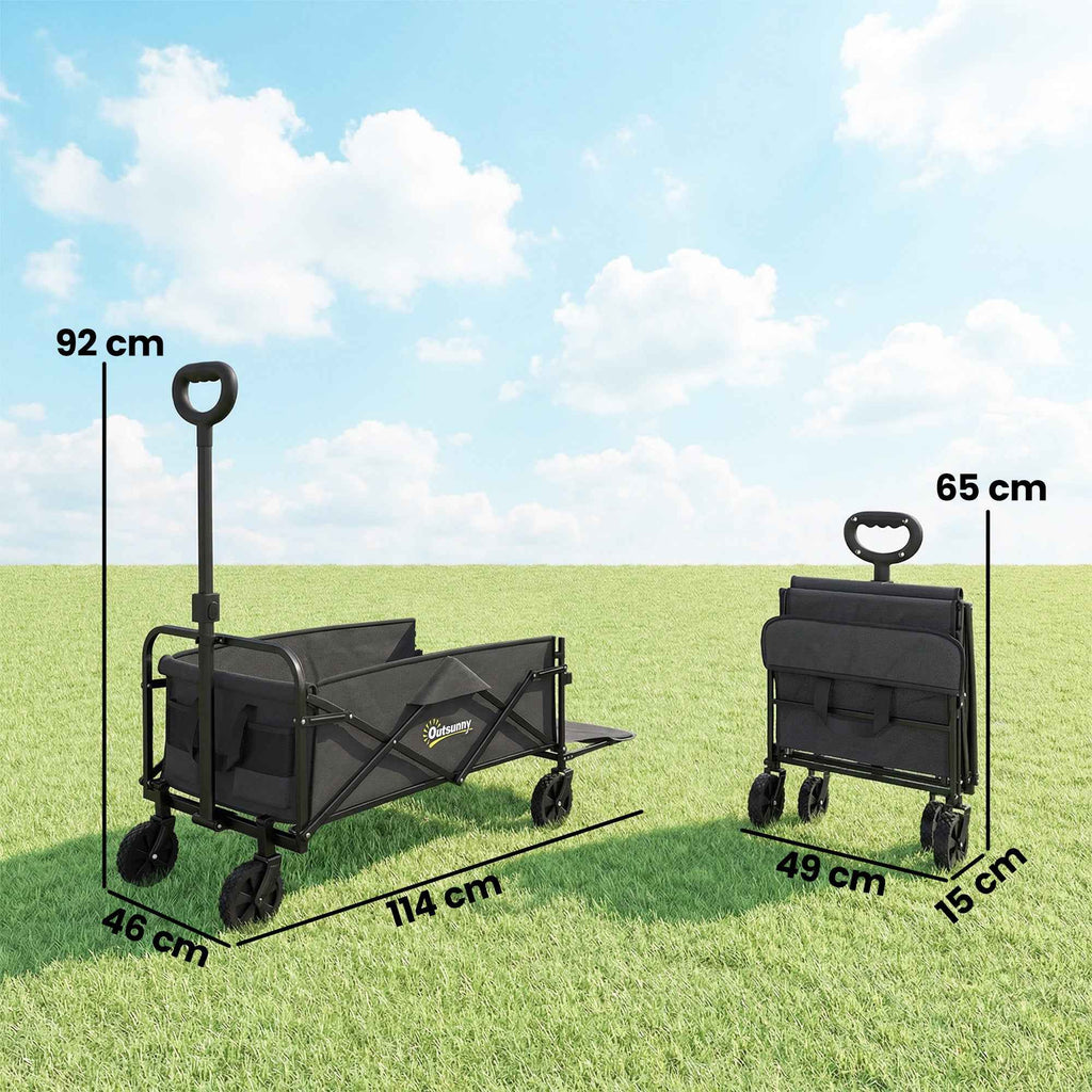 Outsunny 72L Folding Garden Cart with Adjustable Handle, Steel and Oxford Fabric, 114x46x92 cm, Black
