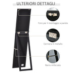 Floor and Wall Mirror with Folding Stand and MDF Frame, 37x48x152cm, Black