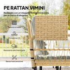 Outsunny 4-Piece Garden Lounge Set with 2 Two-Seater Sofas, Corner Sofa and Coffee Table, Steel and Rattan, Wood and Cream