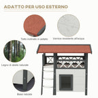 PawHut Outdoor Cat House with Terrace and Wooden Ladder, 77x50x73cm, White and Gray - Borgè