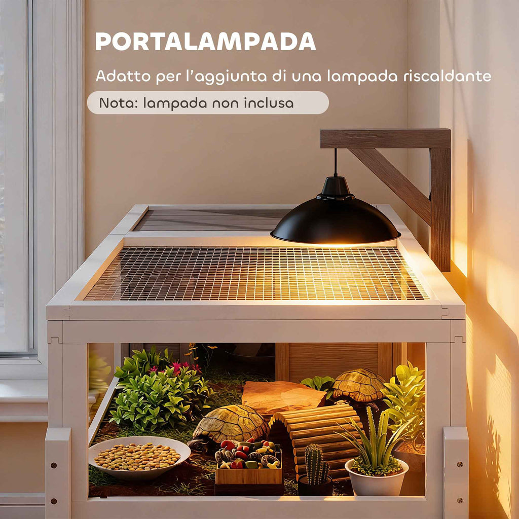 PawHut Raised Turtle House with Divider, Removable Tray, Made of Wood and PS, 104x53x82 cm, Grey and White