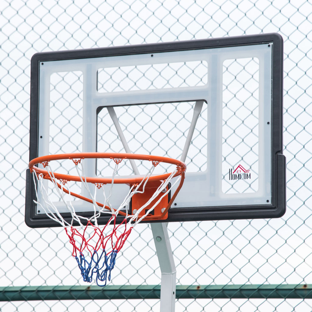 Basketball Hoop for Adults with Adjustable PVC Backboard 210-260cm Built-in Wheels White