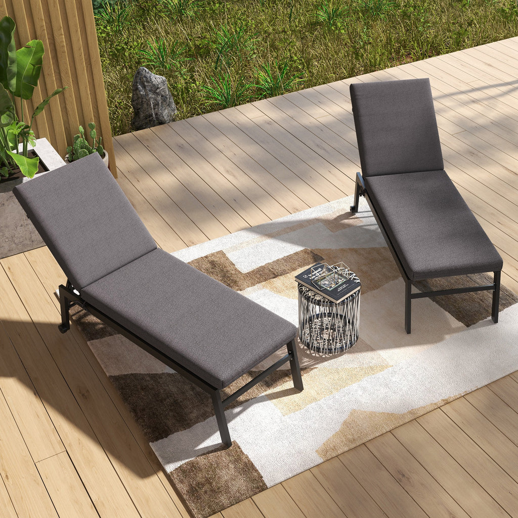 Outsunny Set of 2 Outdoor Chair Cushions with Ties and 2 Pads, in Polyester and Cotton, 190.5 x 58.4 x 7 cm, Grey