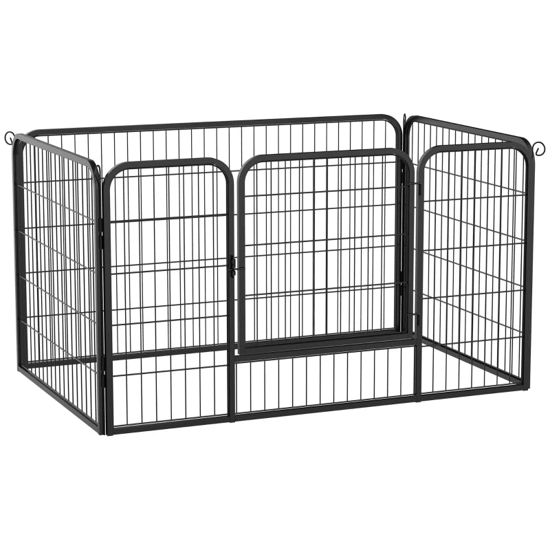 Small Dog Playpen, Indoor and Outdoor Pet Enclosure with 6-Piece Steel and Metal Mesh, 125x80x70 cm, Black
