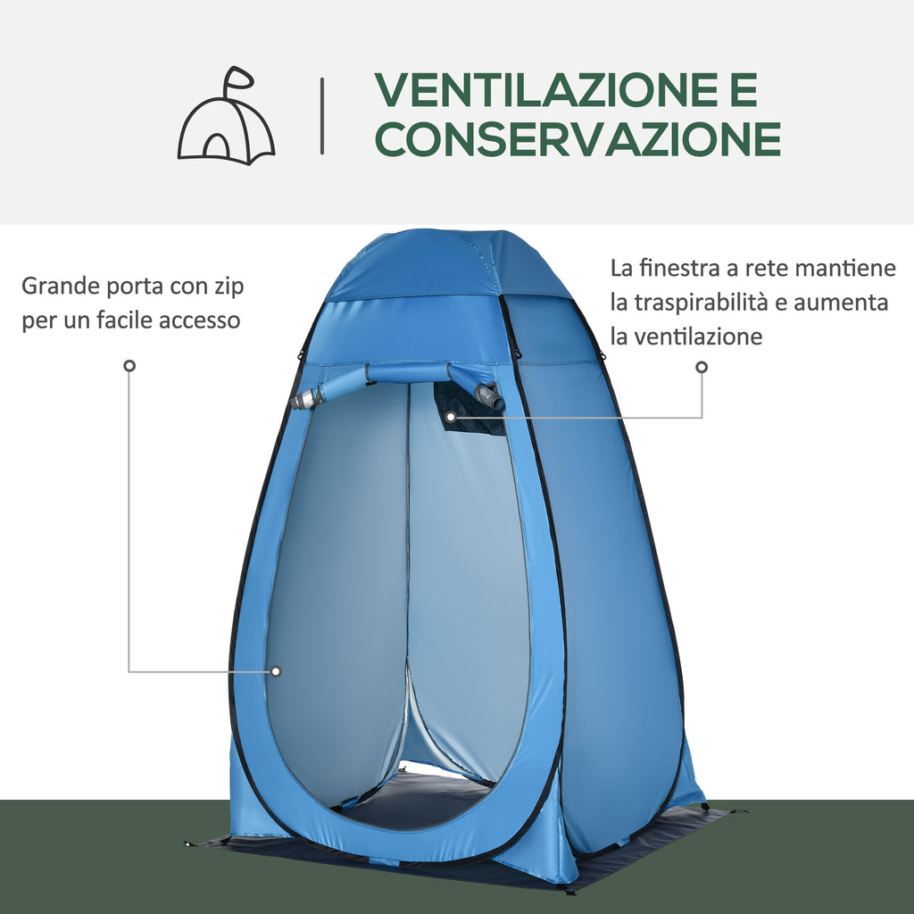 Camping and Beach Shower Tent with Zipper Door and Transport Bag, 126x124x189 cm, Blue