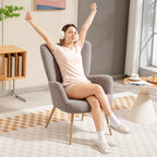 Modern Sherpa Fabric Upholstered Armchair with High Back and Armrests, Grey