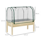 Vegetable Garden Bed with Greenhouse, Outdoor Plant Holder in Wood and PE for Flowers and Vegetables, 121x55x117cm