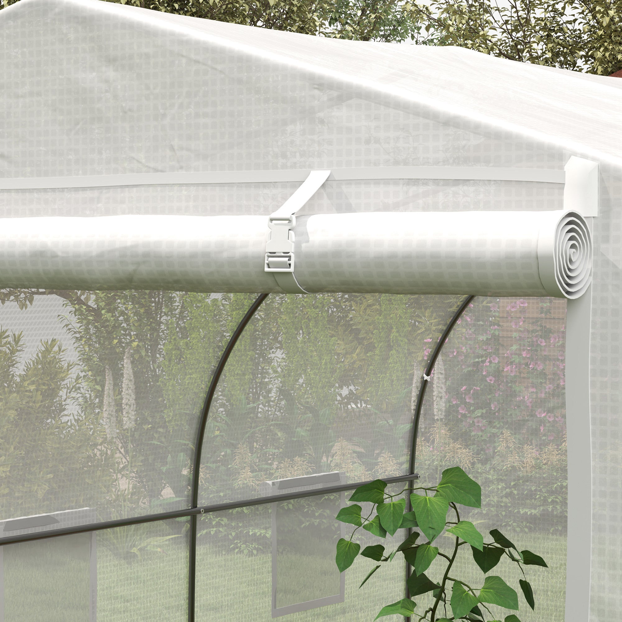 Garden Tunnel Greenhouse with 6 Windows and Roller Door, Steel and PE, 3.5x3x2 m, White