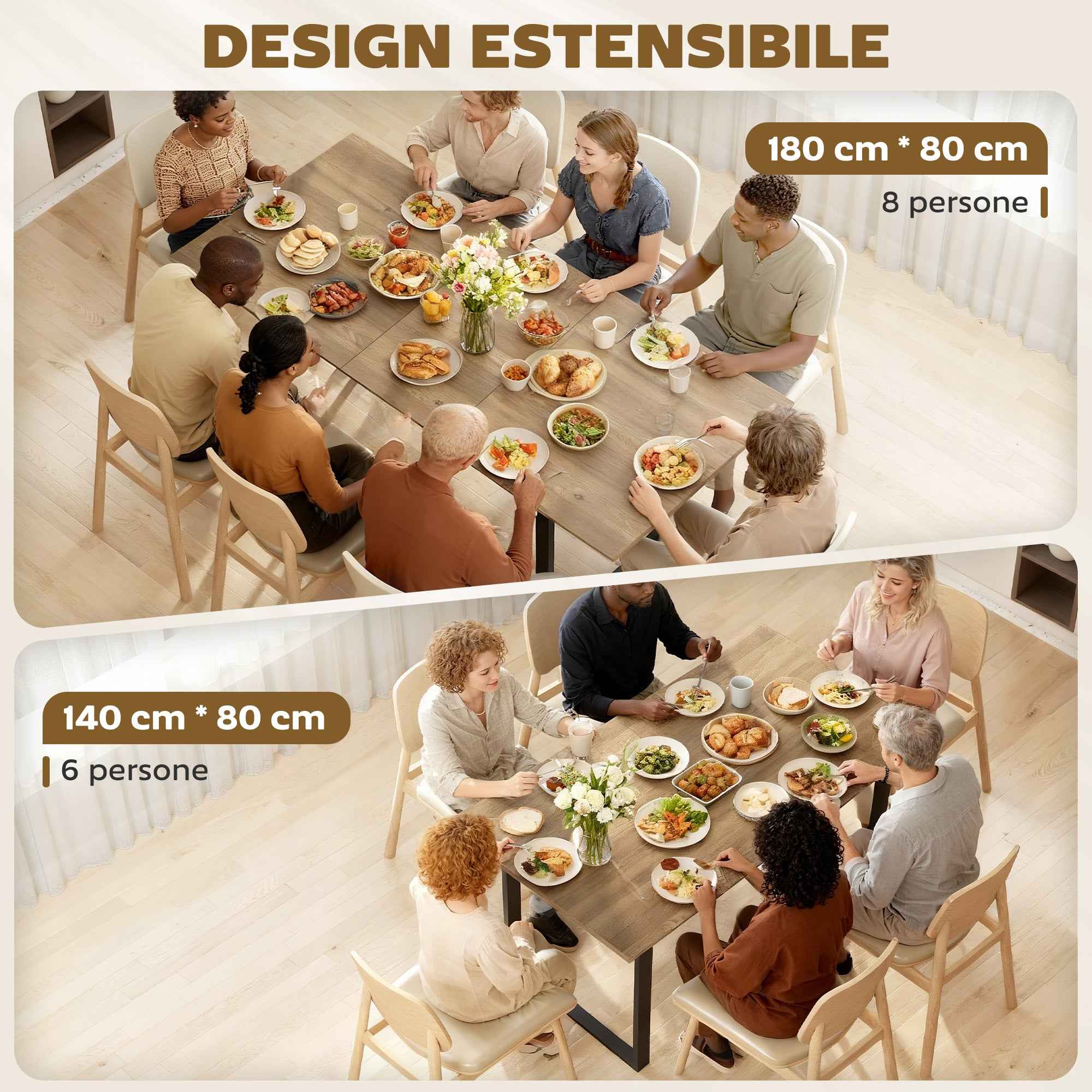 HOMCOM Industrial Dining Table for 6-8 People with Round Drop-Leaf Top, in Wood and Steel, 180x80x75 cm