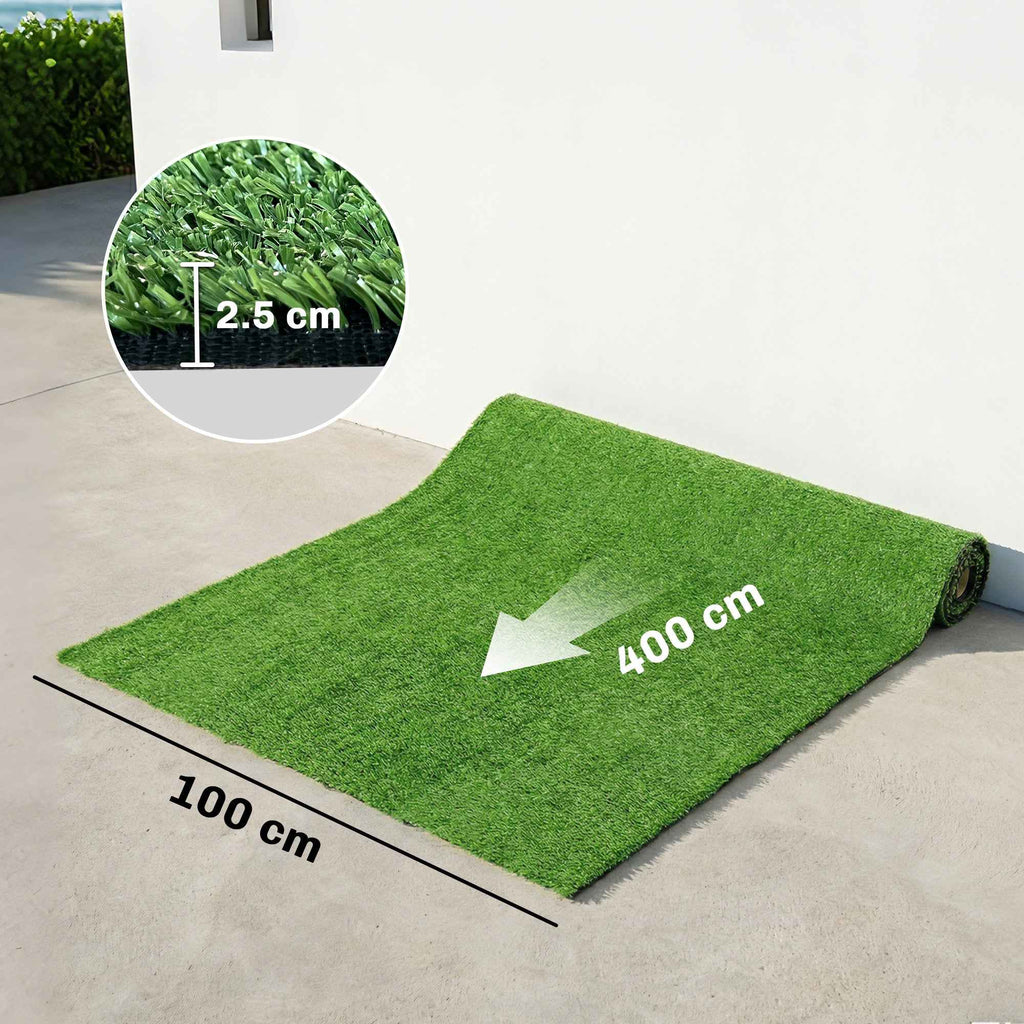 Outsunny Artificial Grass 1m x 4m, Synthetic Carpet with 10mm Height, Draining, Green