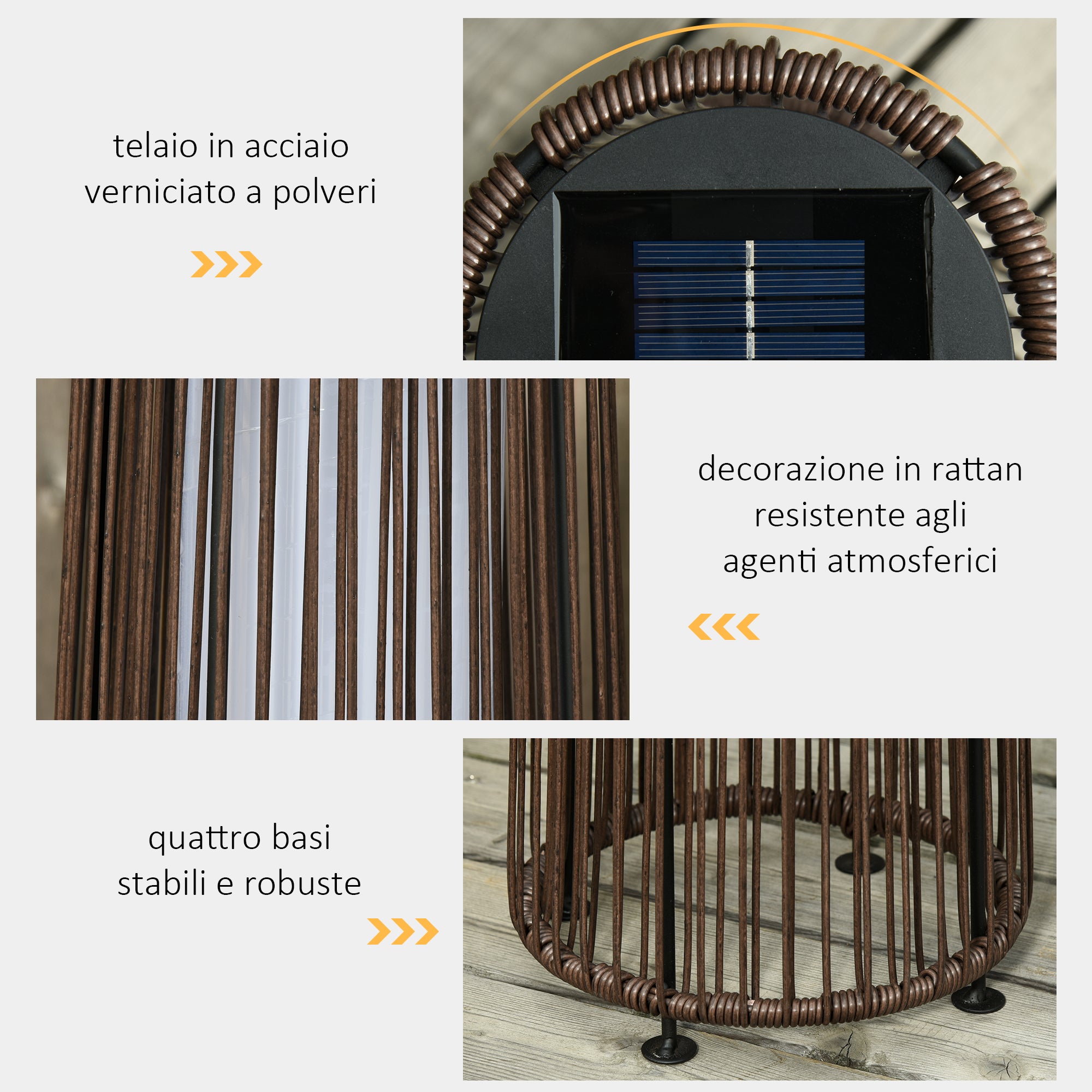 Outsunny Solar Garden Lantern with LED Light in Rattan and Metal, Ø21.5x61cm, Brown