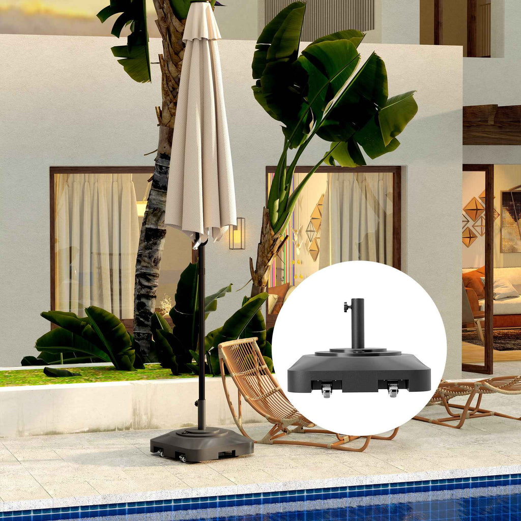 Outsunny Umbrella Base with Wheels and Fillable with Water or Sand, in HDPE, 48x48x32.5 cm, Black