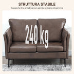 2-Seater Breathable Leather Sofa with Thick Padding and Metal Legs, 137x72x88 cm, Dark Brown
