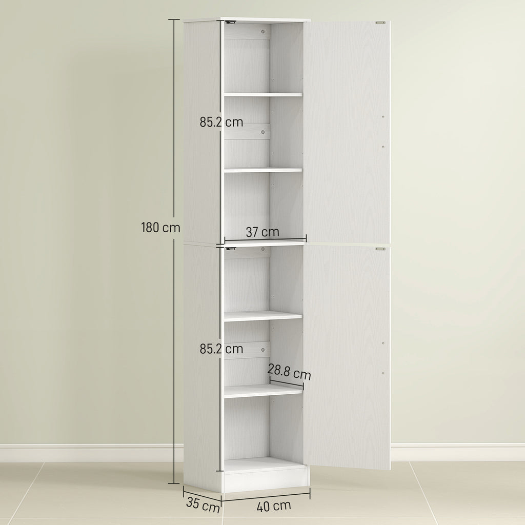 Bathroom Cabinet Column with 2 Cabinets and 6 Adjustable Shelves, in Wood, 40x35x180 cm, White