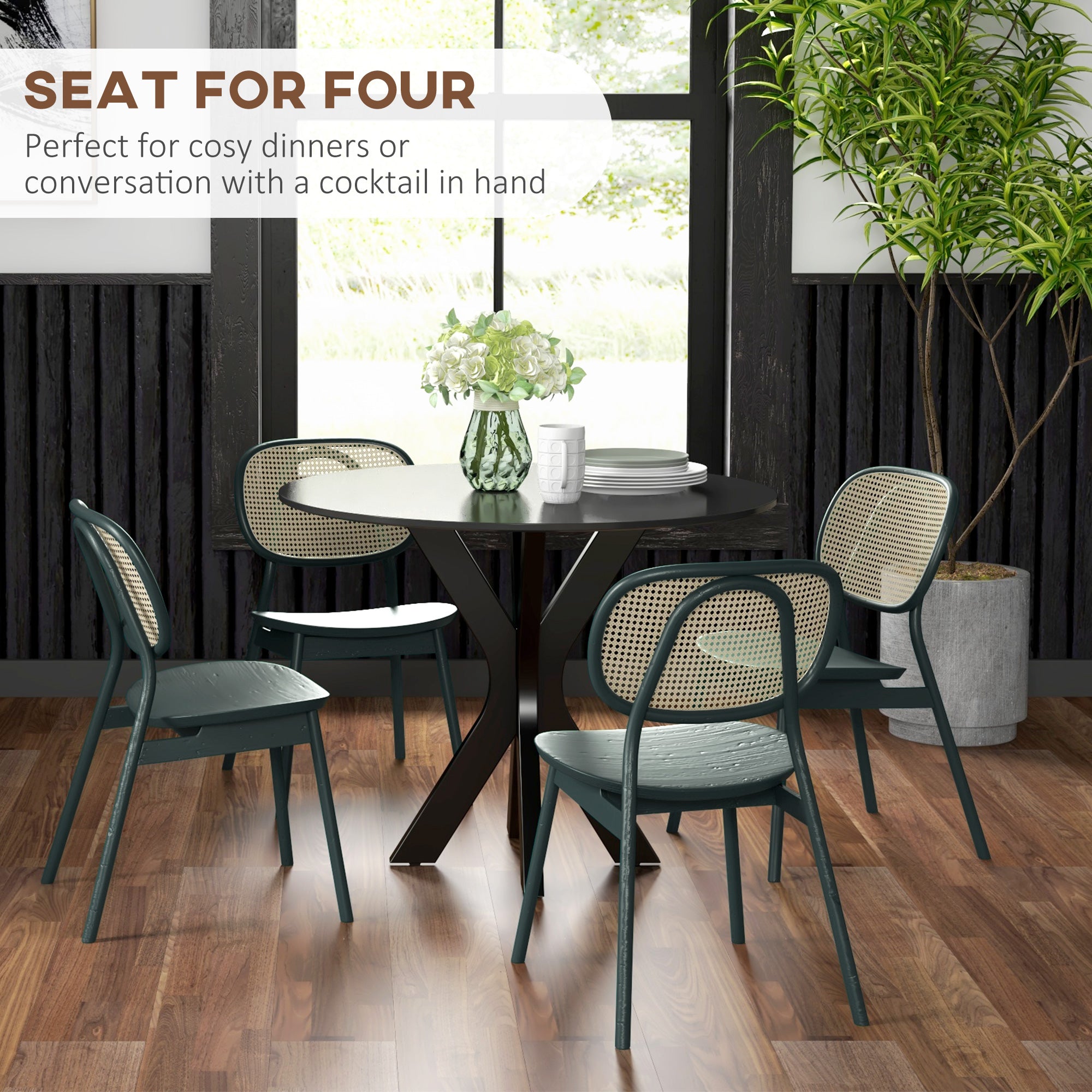 Homcom Round modern dining table for 4 people in steel and mdf, Ø100x75cm, black - Borgè